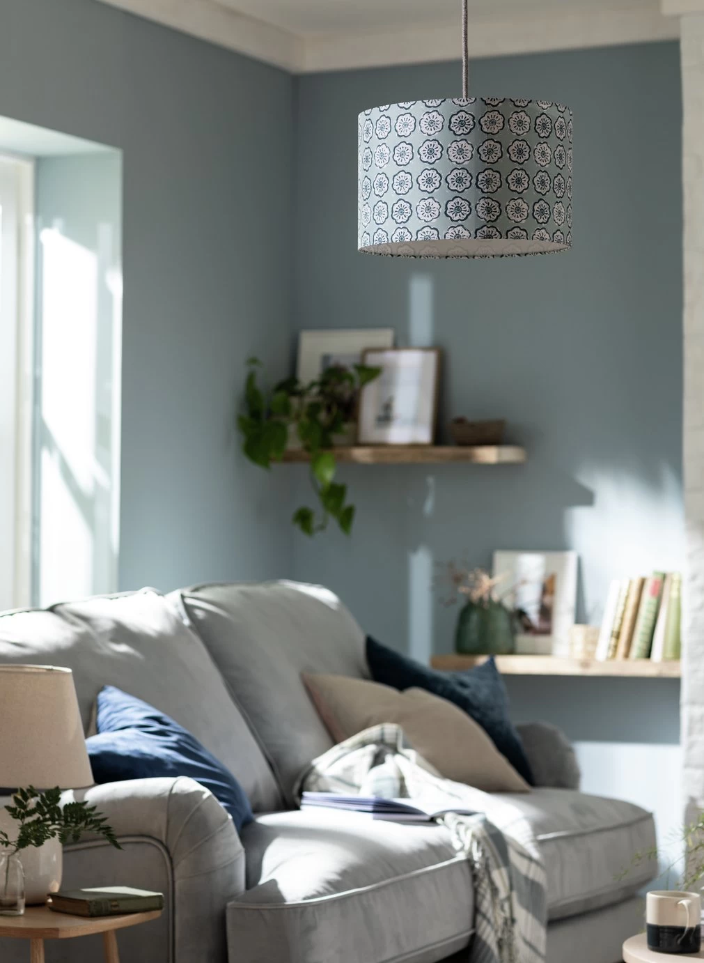 Habitat Country Floral Printed 30cm Drum Shade - Grey - Image 7