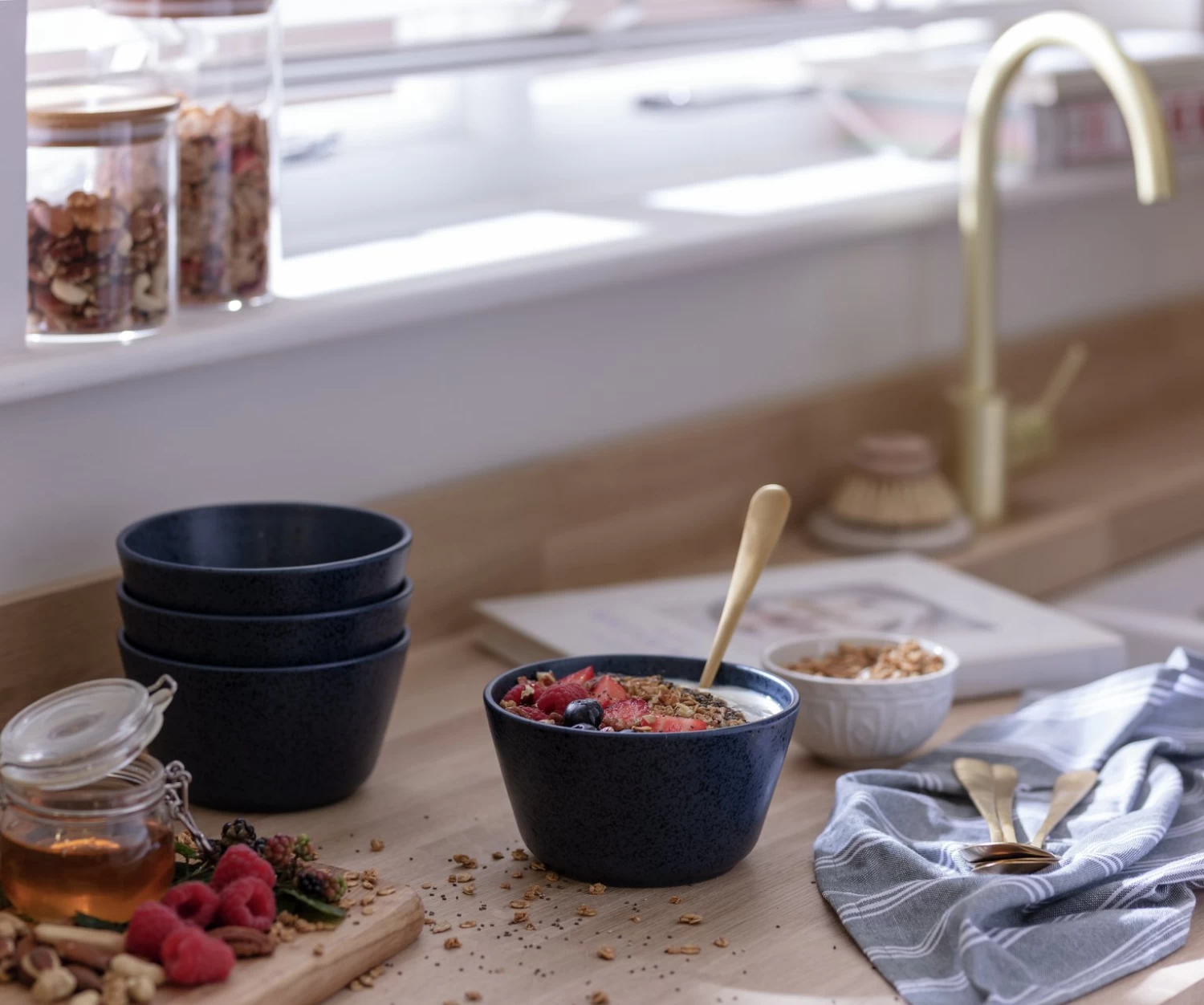 Habitat Addison Set Of 4 Stoneware Cereal Bowl - Blue - Image 2