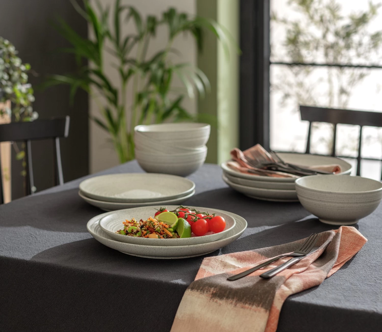 Habitat Textured Ripple 12 Piece Dinner Set - Chalk - Image 2