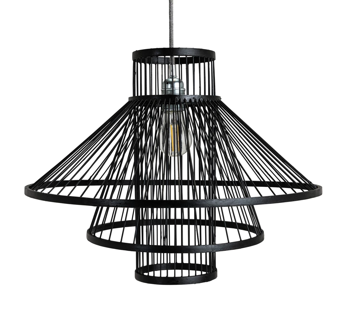 Habitat Wood 3 Tier Pendant Shade - Black - Image 2