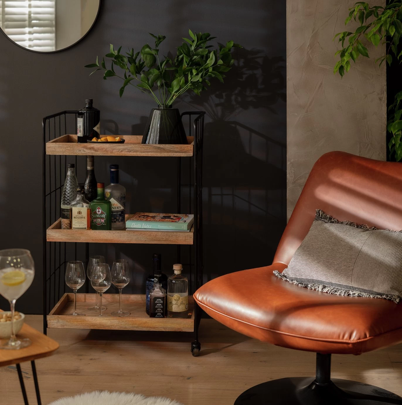 Habitat Kai Wood Drinks Trolley - Black & Mango - Image 2