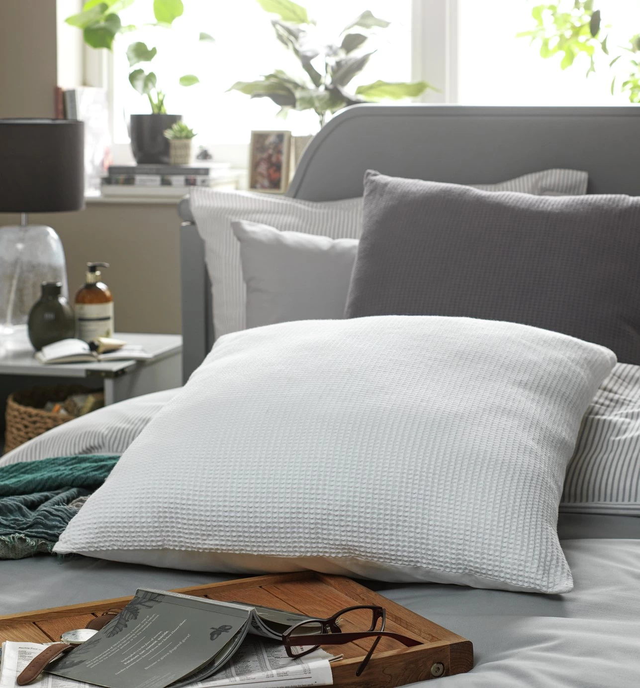 Habitat Waffle Patterned Cushion - White - 59x59cm - Image 2